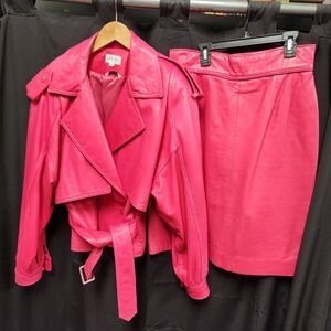 Size 10 Vintage Liptons pink lambskin jacket and matching skirt